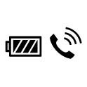 Икона за батерија и икона за телефон со три криви линии над неа