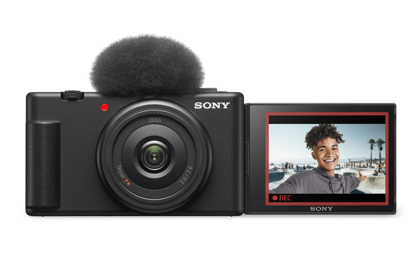 Слика од ZV-1F со прикачена заштита од ветер и отворен екран